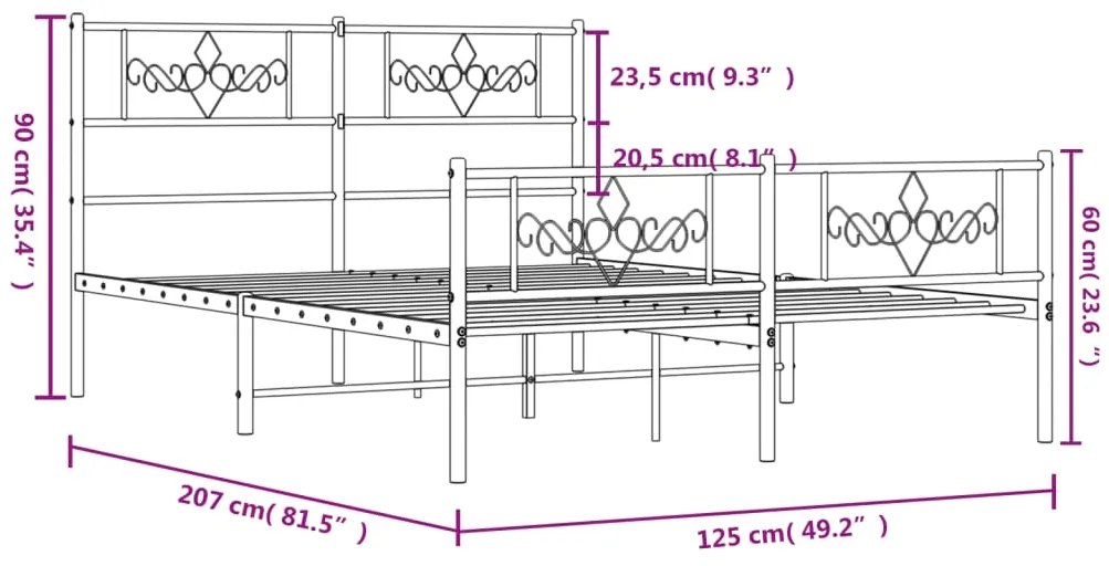 Estrutura de cama com cabeceira e pés 120x200 cm metal preto