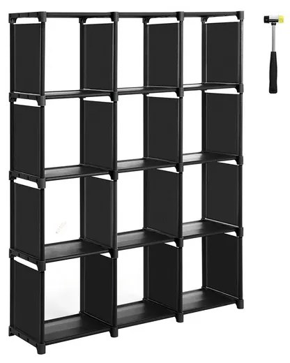 Móvel de arrumação modular com 12 cubos para sala ou quarto | SONGMICS | 105 x 30 x 140 cm | preto | LSN12BK.