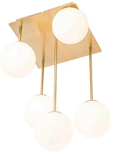 Candeeiro de teto moderno dourado com vidro opalino 5 luzes - Athens