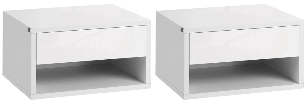 HOMCOM Conjunto de 2 Mesas de Cabeceira Flutuantes Mesas de Cabeceira com Gaveta para Dormitório 37x32x21 cm Branco