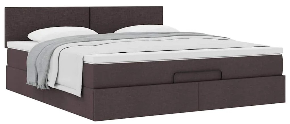 Estrutura de cama otomana com colchão tecido castanho escuro