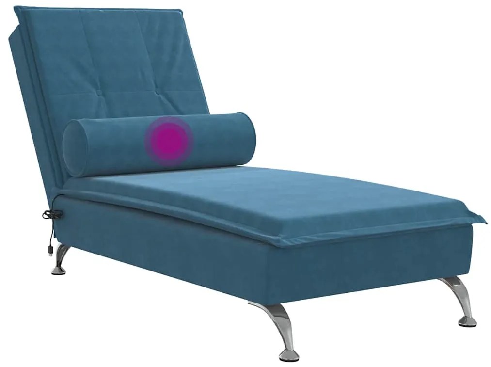 Chaise lounge de massagem com rolo veludo azul