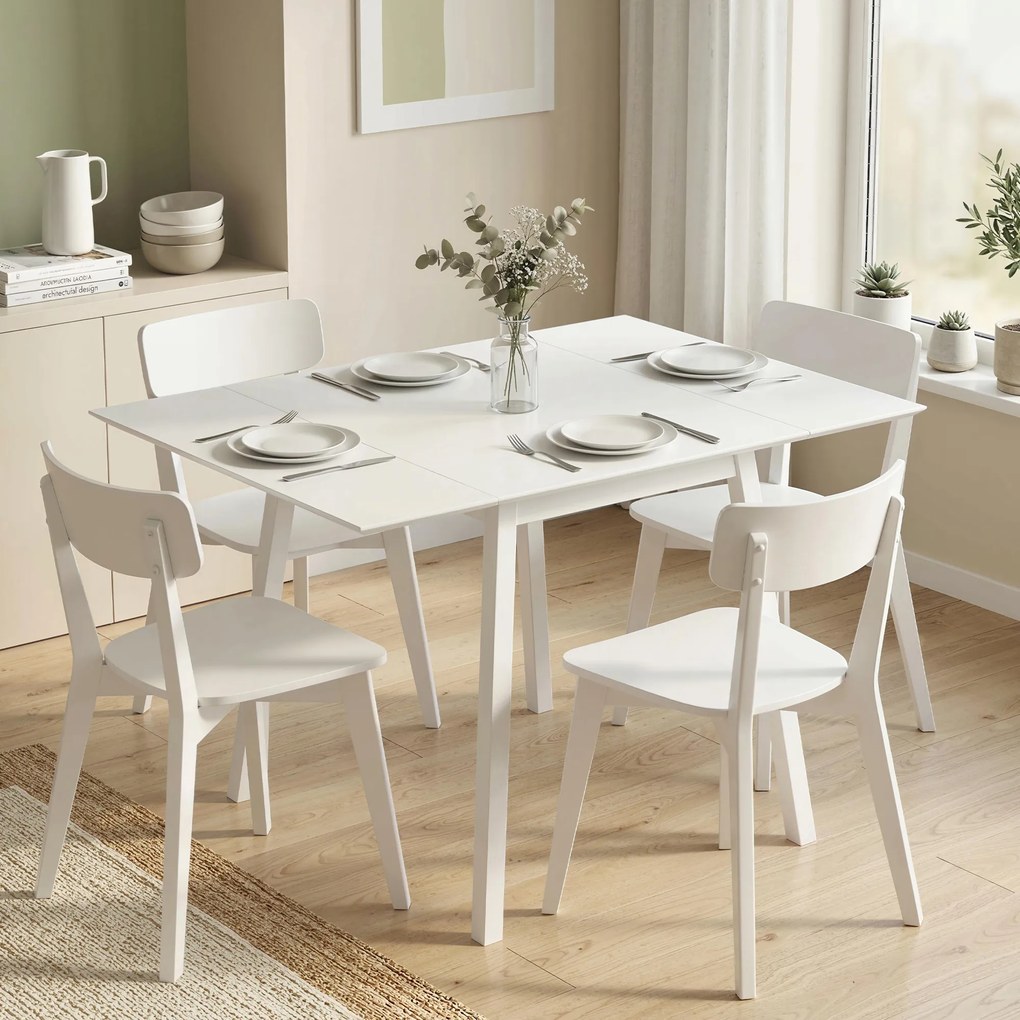Mesa de cozinha dobrável 110 x 86 x 75 cm (CADEIRAS NÃO INCLUIDAS), mesa de jantar dobrável com tampo rebatível em madeira para 2 a 4 pessoas, branca