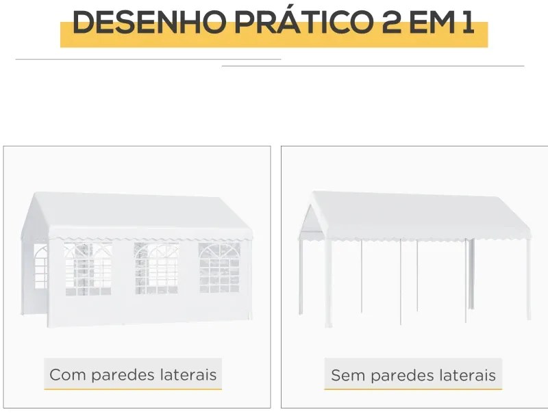 Tenda para Festas 6x4x2,8m Tenda de Jardim com 4 Paredes Laterais Aço e Poliéster Branco