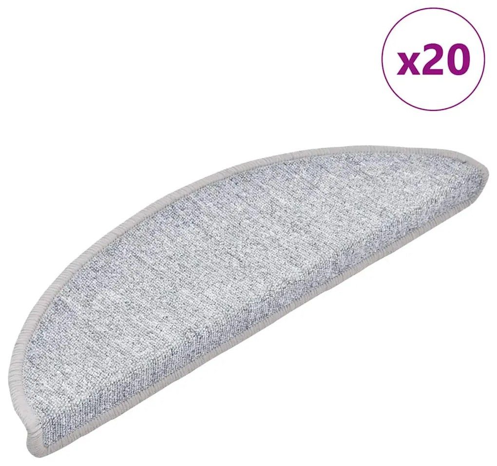 vidaXL Tapetes de escada 20 peças 56x17x3 cm cinza claro semicircular