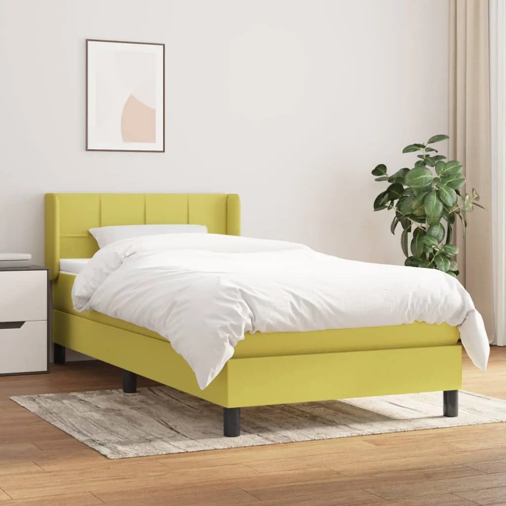 vidaXL Cama com molas/colchão 90x190 cm tecido verde