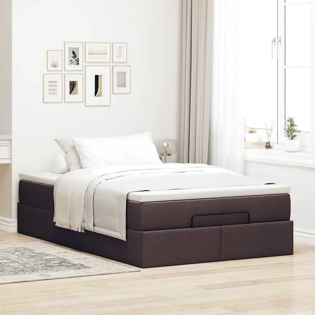 Estrutura de cama otomana com colchão 120x190cm castanho escuro