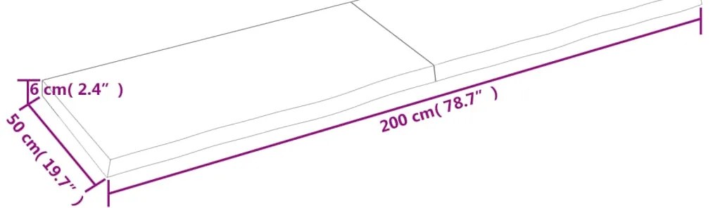 Bancada p/ WC 200x50x(2-6) cm madeira maciça tratada castanho