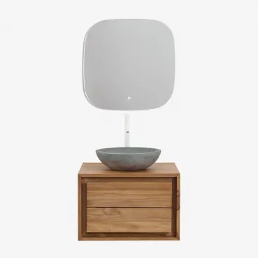 Conjunto De Móvel De Casa De Banho Suspenso Em Madeira De Teca Jabari Madeira De Teca & Cimento Cinzento Redondo Ø40 Cm Tarsis & Quadrado - Sklum