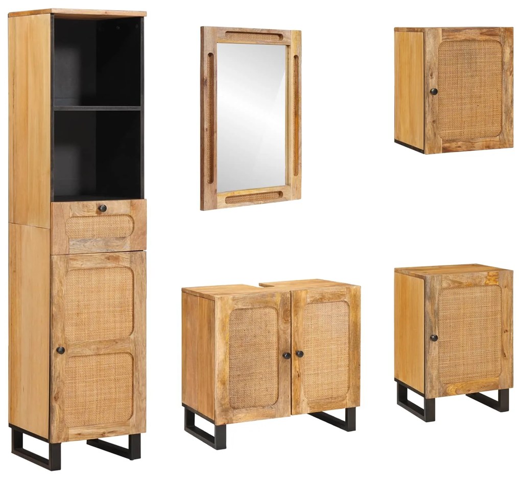 vidaXL Conjuntos de Banheiro com porta Natural Madeira de manga maciça