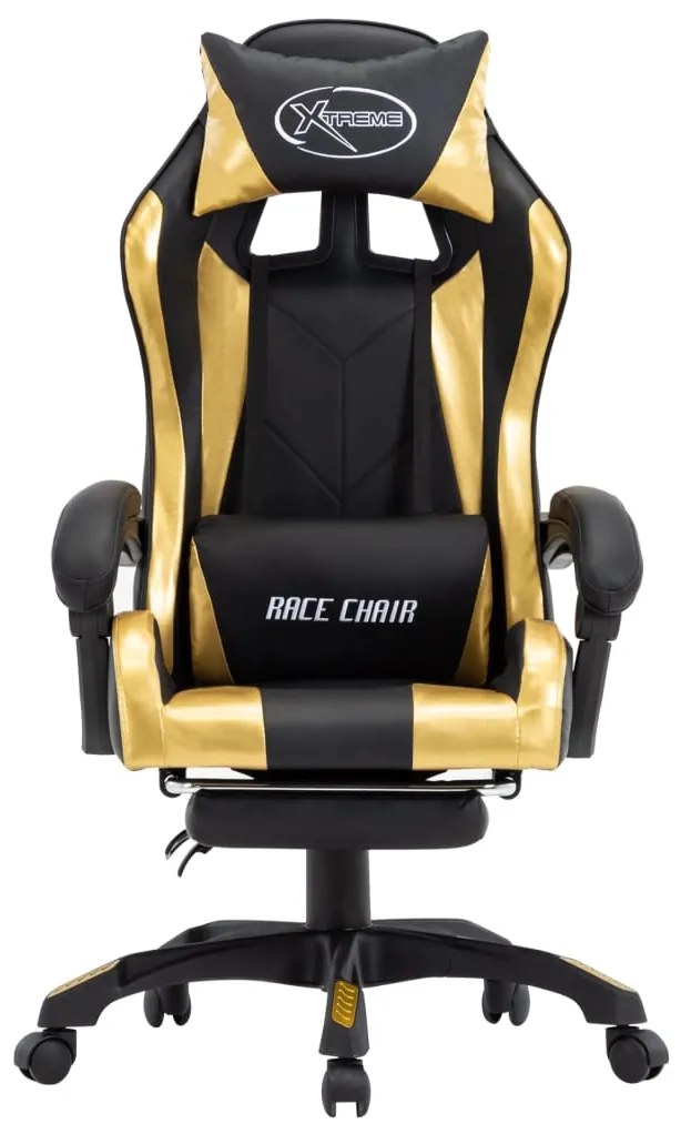 Cadeira estilo corrida c/ apoio pés couro artif. dourado/preto