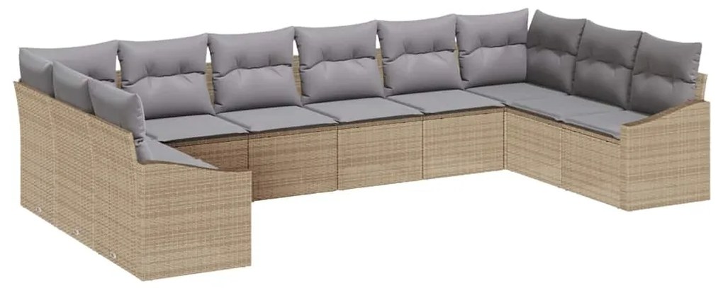 Sofá de Jardim de 10 Peças com Almofadas Beges em Rattan Sintético