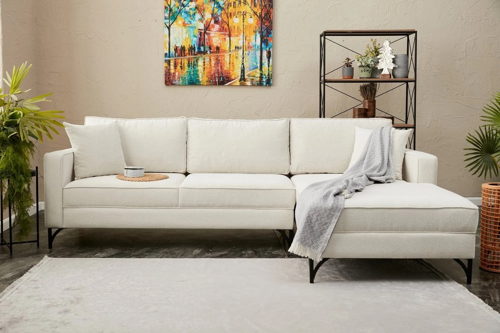 Sofá de Canto Berlin – Creme e Preto – 258 cm