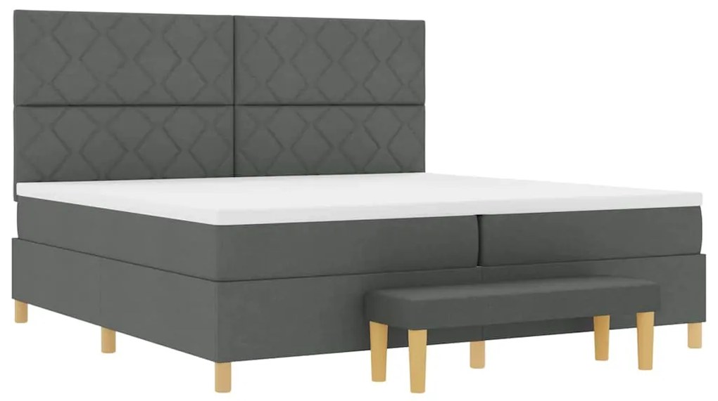 Cama Box Spring com Colchão &amp; Banco Cinza Escuro 200x200 cm Tecido