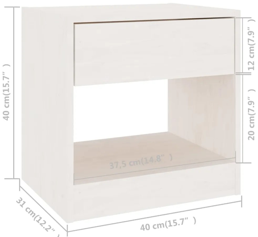 Mesas de cabeceira 2 pcs 40x31x40 cm pinho maciço branco