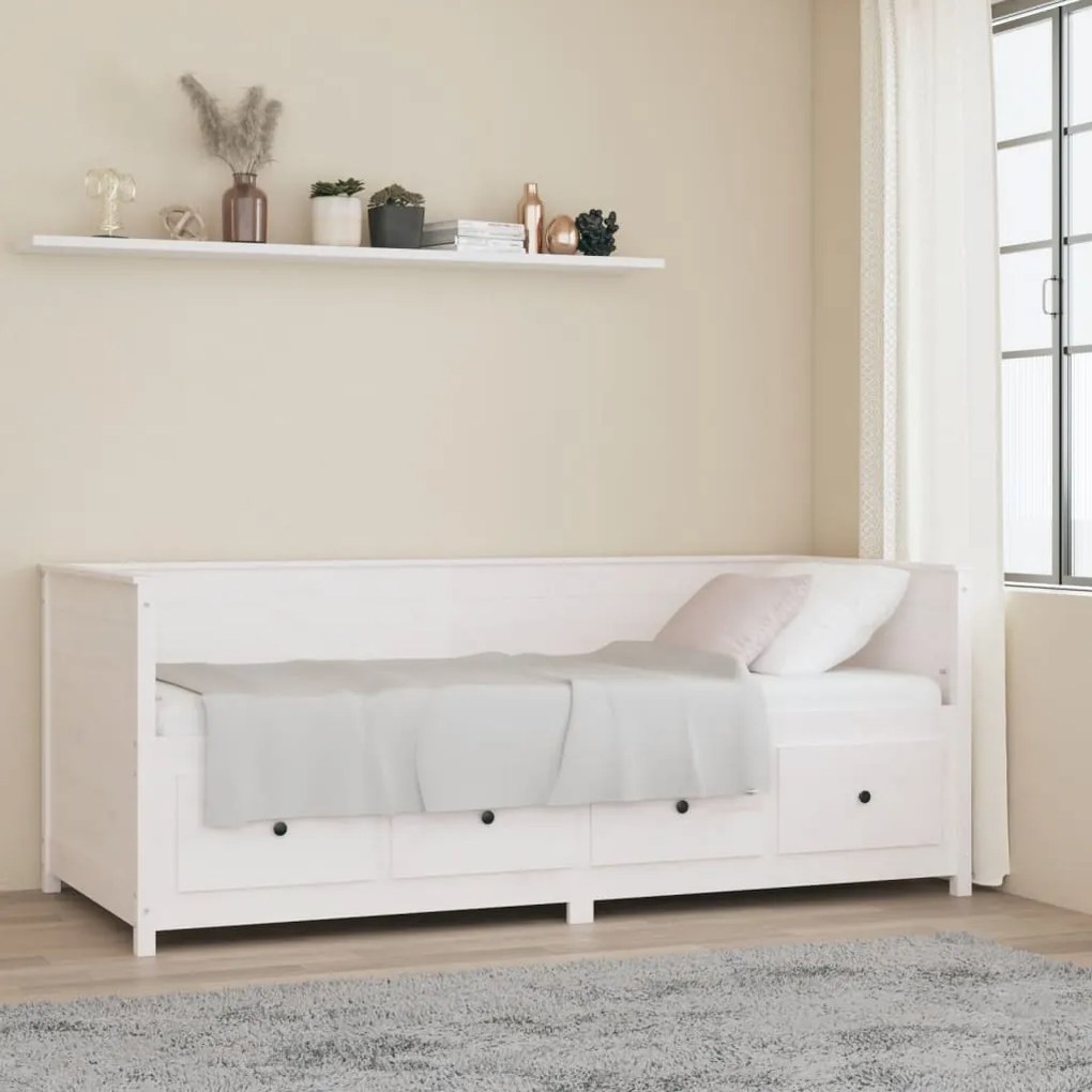 vidaXL Sofá-cama sem colchão 90x200 cm madeira de pinho maciça branco