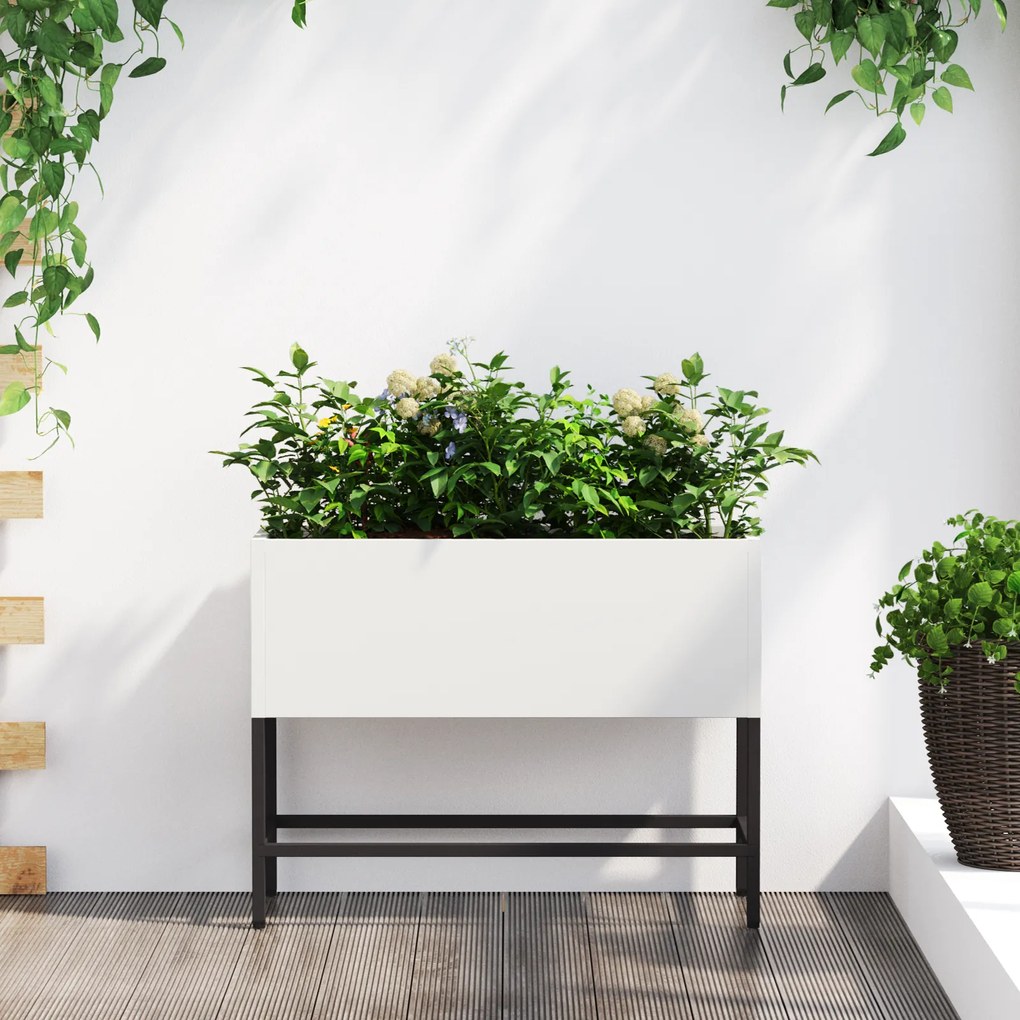 Jardineira Elevada vidaXL 60x26x45 cm Aço Branco