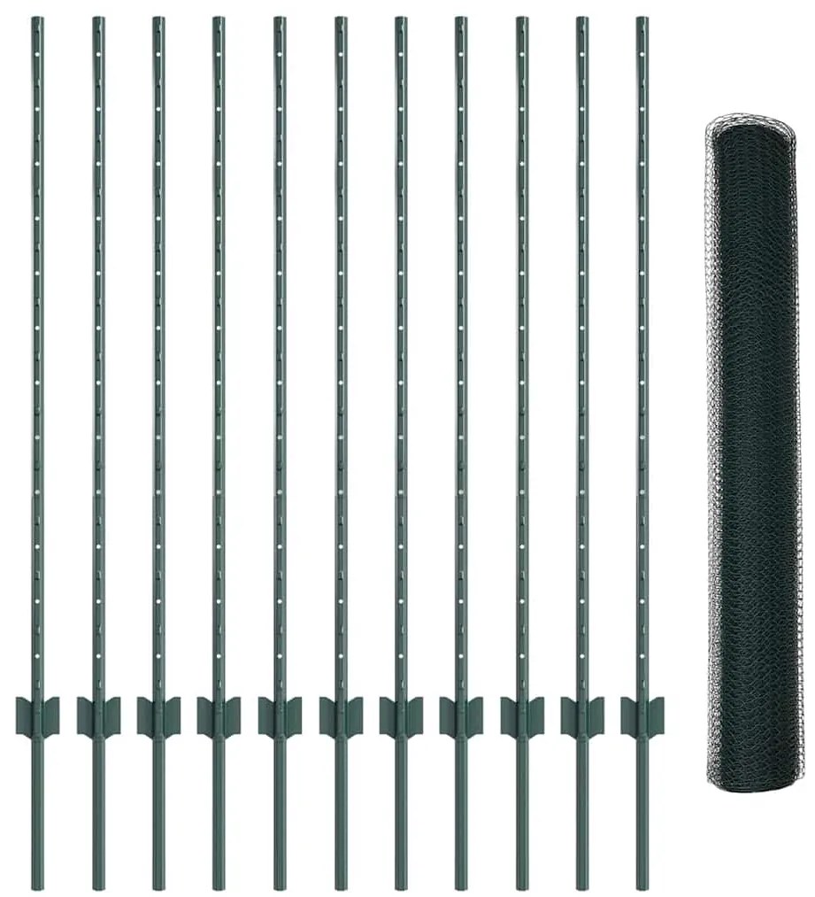 Conjunto de Cerca Jardins Hexagonal 2 Peças Verde Metal