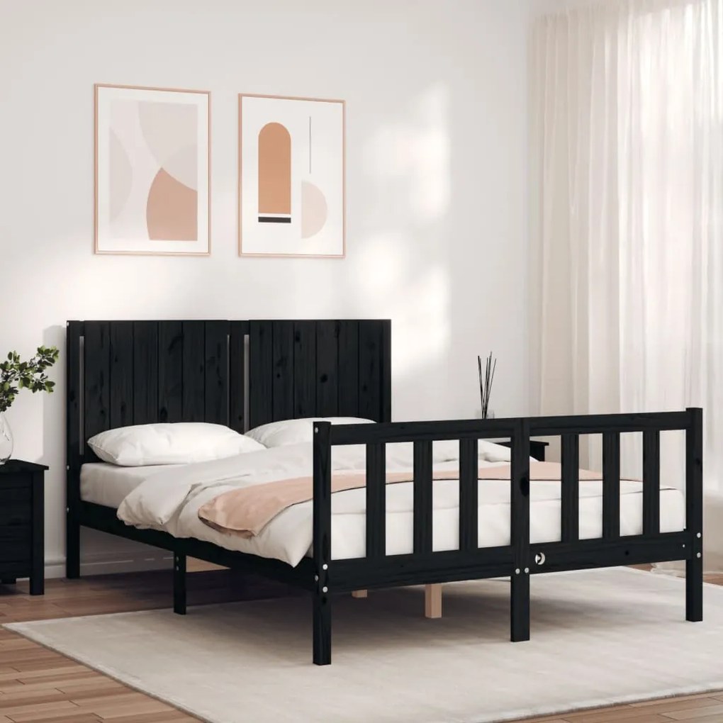 Estrutura de cama com cabeceira 140x200 cm madeira maciça preto