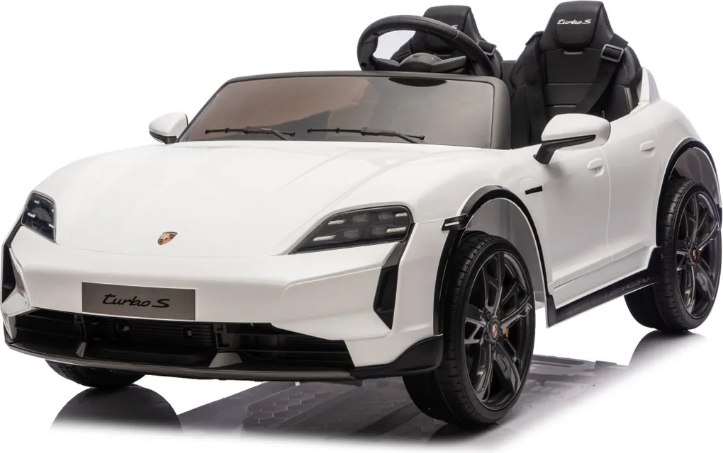 Carro elétrico para Crianças 24V Porsche Taycan Turbo S, 2 Lugares, Rodas Espuma EVA, assento couro ecológico Branco