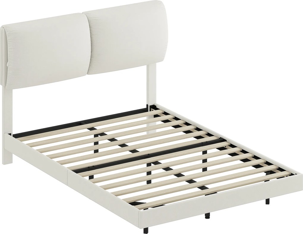 HOMCOM Cama de Casal 135x190 cm Estrado com Cabeceira Acolchoada Efeito Flutuante Estrutura Metálica Bege | Aosom Portugal