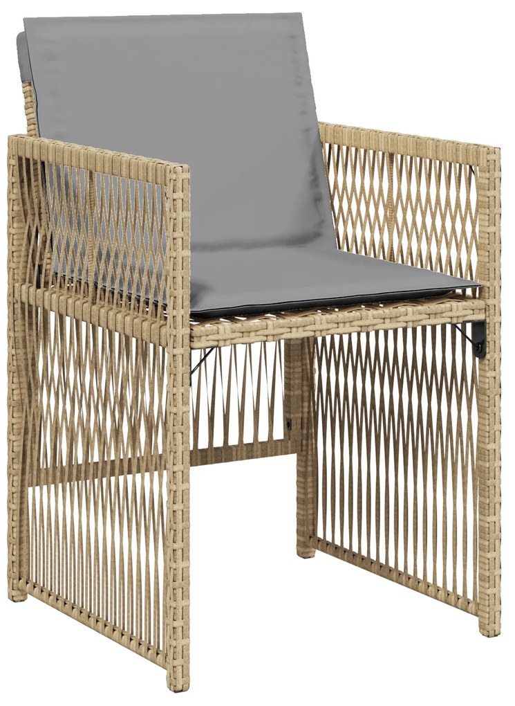 Conjunto de Jantar de 9 Peças vidaXL com Almofadas Bege em Rattan Poli