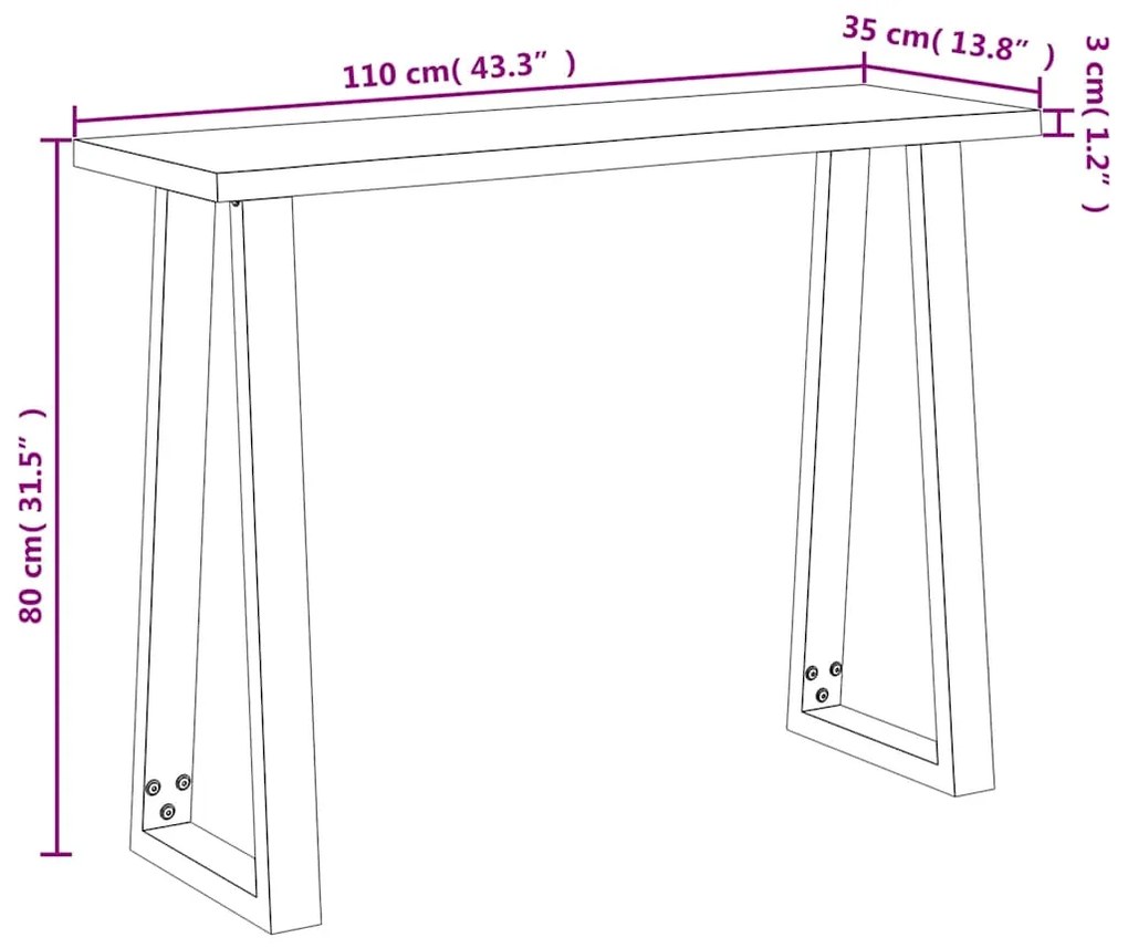 Mesa consola com bordas vivas 110x35x80 cm acácia maciça