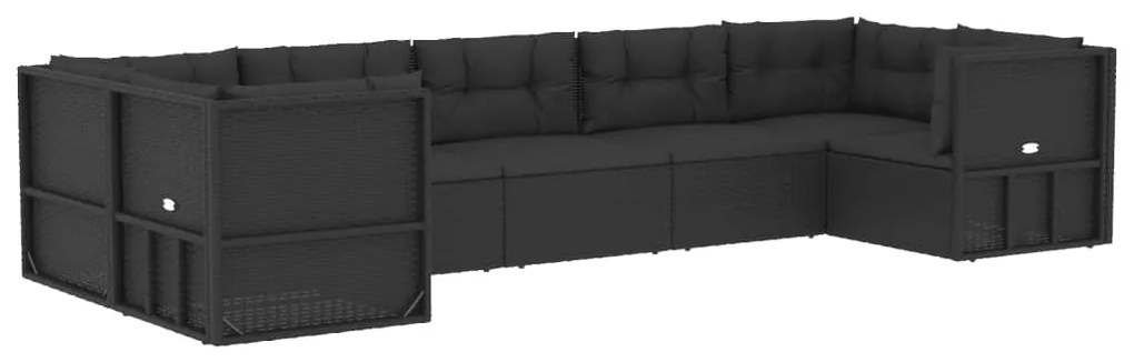 7 pcs conjunto lounge de jardim c/ almofadões vime PE preto