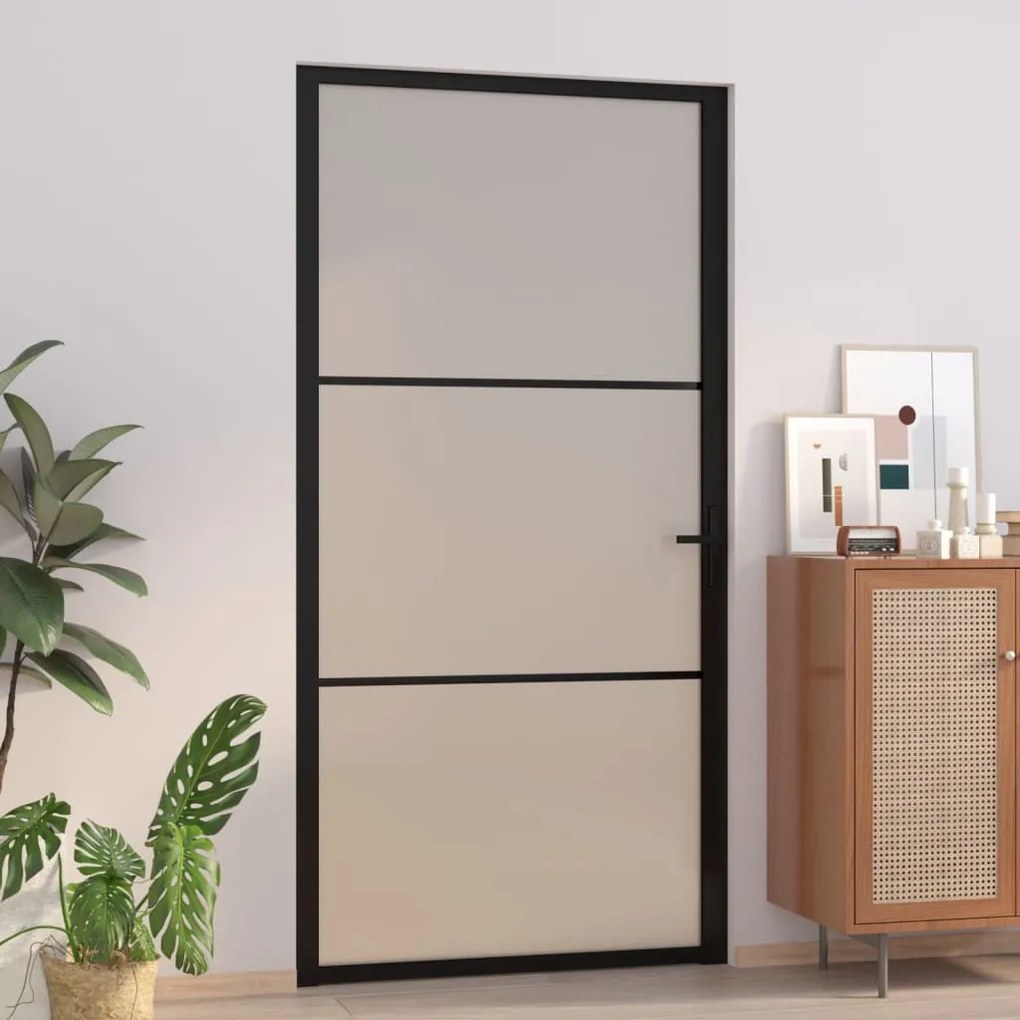 vidaXL Porta de interior 102,5x201,5 cm vidro mate e alumínio preto