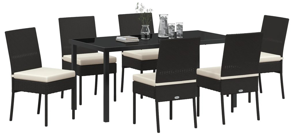 Conjunto de Jantar Jardim 7 Peças Preto Rattan Poliéster