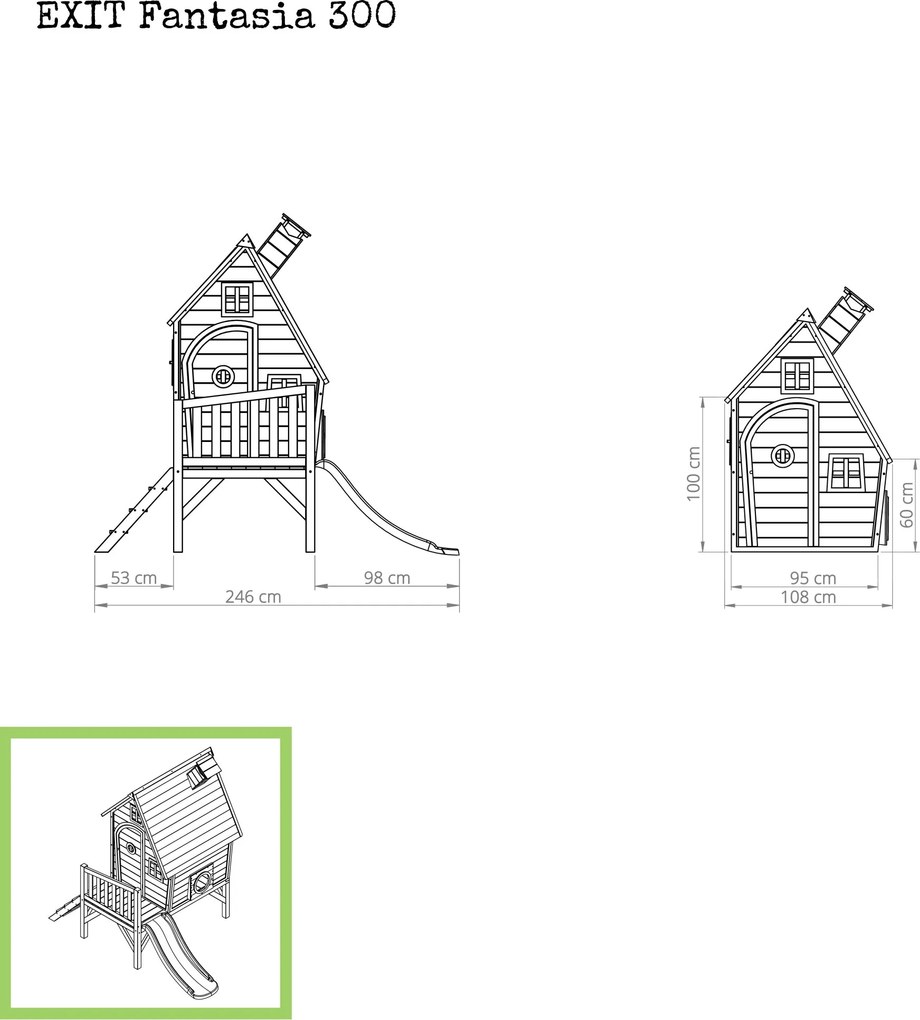 Casa de brincar exterior para crianças Fantasia 300 em madeira com escorrega natural