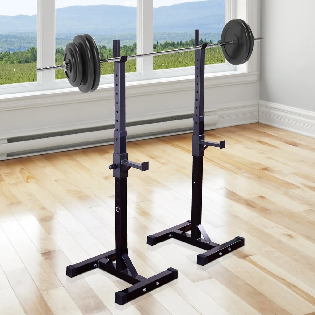HOMCOM Suporte de Barra de Pesos Prateleira Ajustável de 12 Camadas Barra Levantamento de Pesos Academia Máx. 150 kg Aço 52x48x108-163 cm Preto