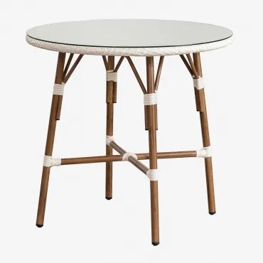Mesa De Jardim Redonda Ø80 Cm Em Alumínio E Rattan Sintético Brielle Bistro Gardénia Branco - Sklum