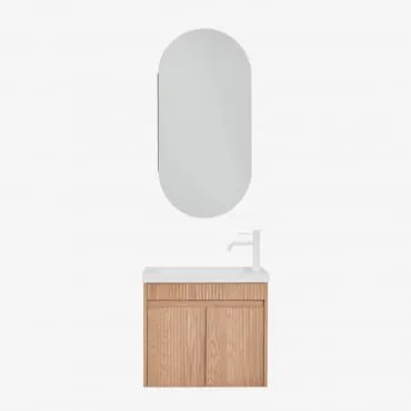 Conjunto De Móvel De Casa De Banho Suspenso Em Madeira Com Lavatório Integrado Narek Castanho Fresno & Ovalado Com Armazenamento 45x90 Cm - Sklum