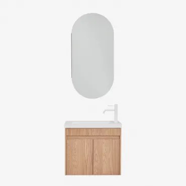 Conjunto De Móvel De Casa De Banho Suspenso Em Madeira Com Lavatório Integrado Narek Ovalado Com Armazenamento 45x90 Cm Abner & Castanho Fresno & Bran