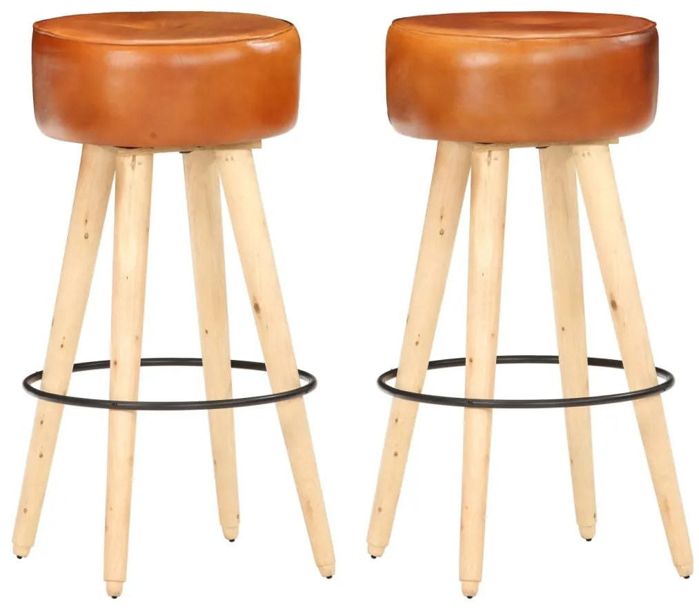 vidaXL Bancos de bar 2 pcs mangueira áspera/couro genuíno castanho