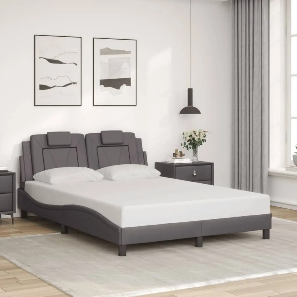 vidaXL Estrutura cama c/ cabeceira 140x190cm couro artificial cinzento