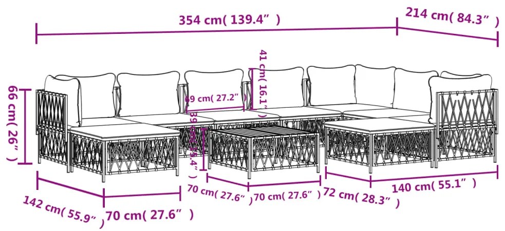 10 pcs conjunto lounge de jardim com almofadões aço antracite