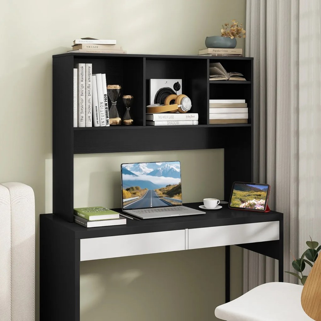 Estante organizadora de secretária 94 x 25 x 73 cm com 4 cubículos e compartimento traseiro aberto Preta