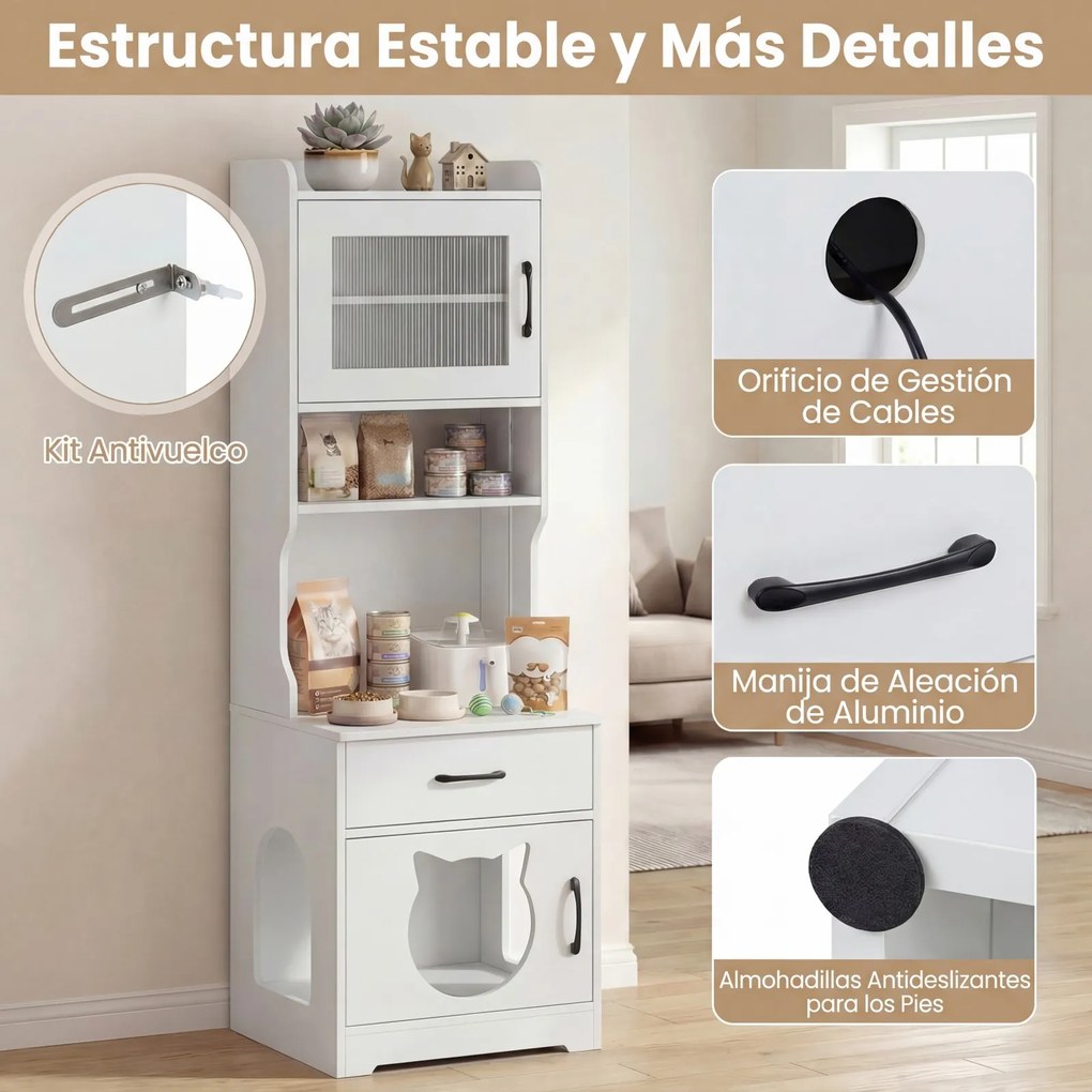 Móvel para Gatos, 50 x 45 x 152 cm, Compartimento Oculto para Caixa de Areia, Branco