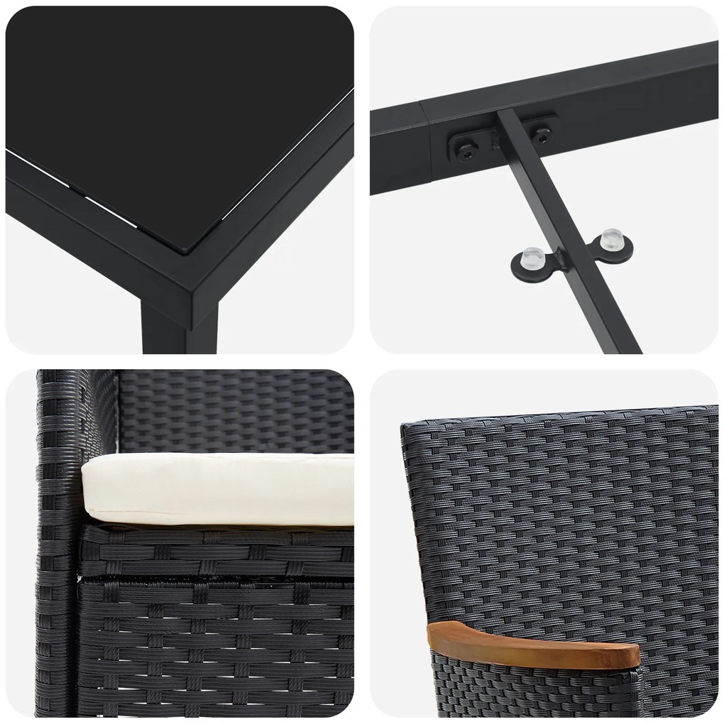 Conjunto de Jantar de Jardim 9 Peças Vime Poliéster Preto