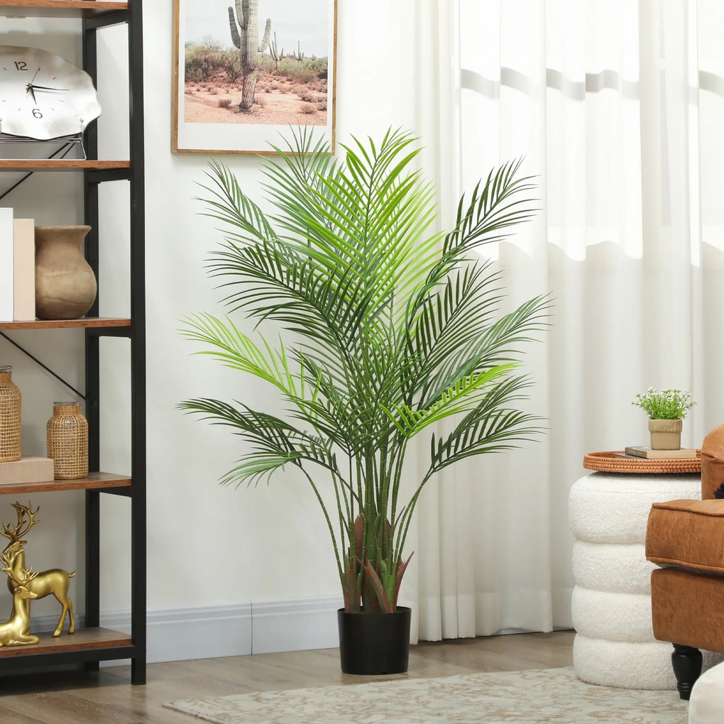 Planta artificial de interior de 120 cm, palmeira artificial com vaso de plástico e acabamento flocado, verde