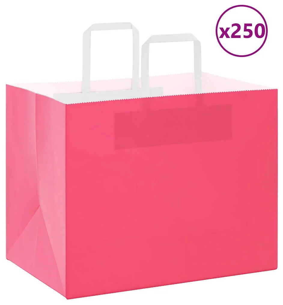 vidaXL Sacos de papel 250 unid com alças rosa 32x22x24 cm
