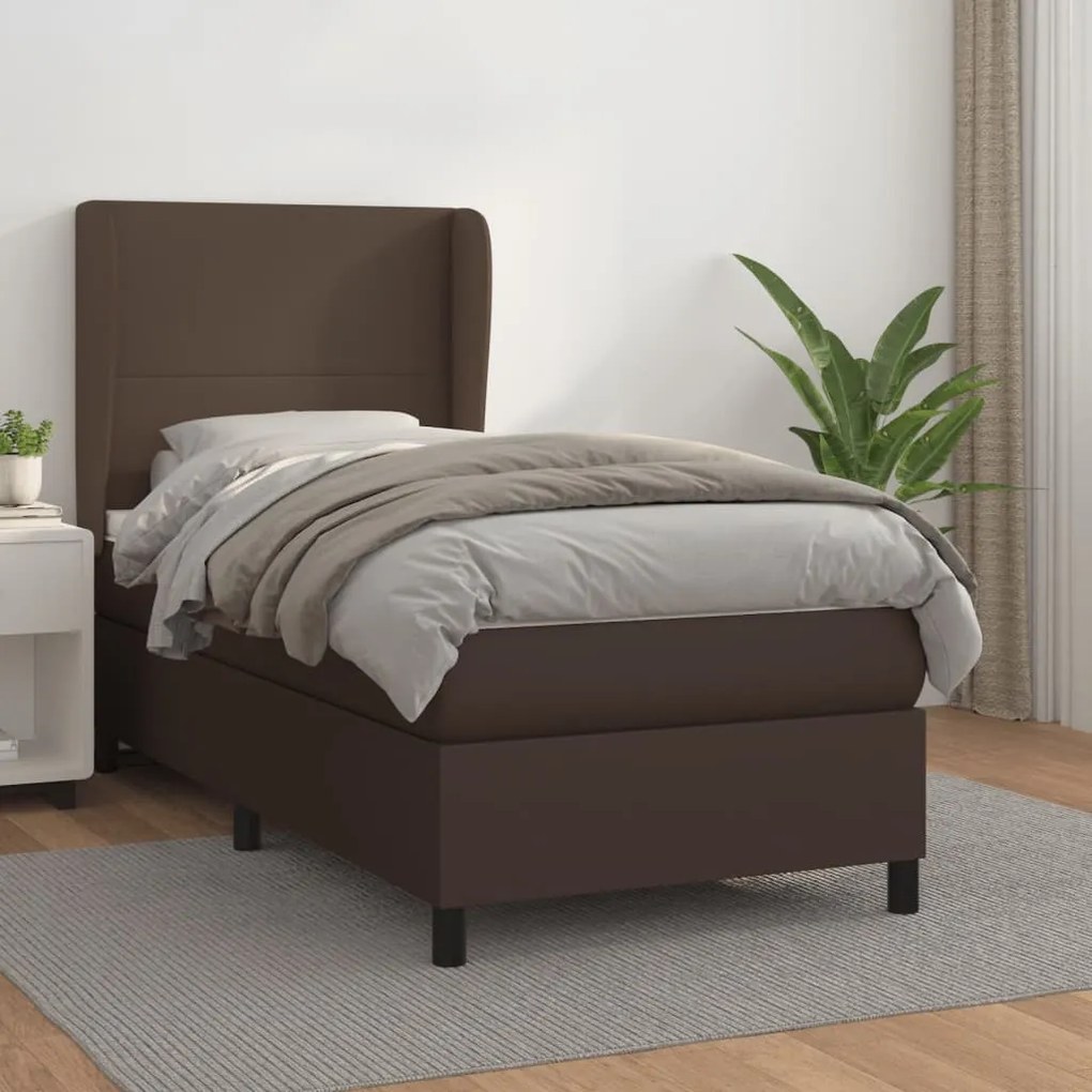 vidaXL Cama com molas/colchão 90x190 cm couro artificial castanho