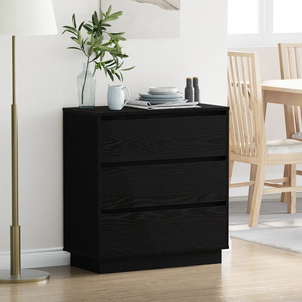 Criado-mudo vidaXL com LED Carvão Preto 71x34,5x75 cm em Madeira Engenharia