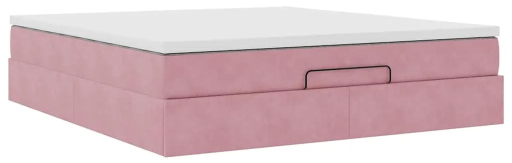 Estrutura de cama otomana com colchão 180x200 cm veludo rosa
