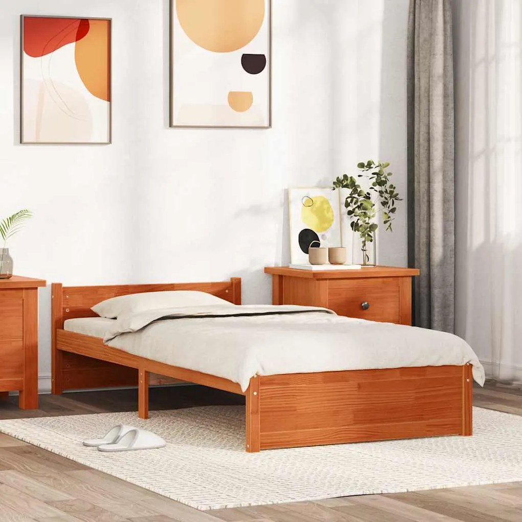 vidaXL Estrutura da Cama com cabeceira Castanho-mel 90 x 190 cm