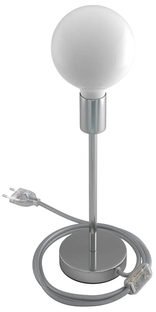 Alzaluce - metal table lamp with fabric cable, switch and 2 poles plug - 25 cm Chrome