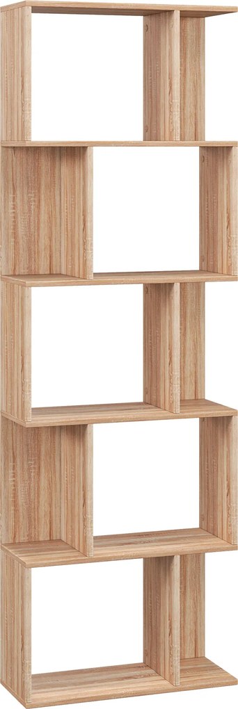 HOMCOM Estante para Livros Estante Alta de Parede com 5 Níveis em Forma de S Desenho Moderno 60x24x184,5 cm Madeira | Aosom Portugal