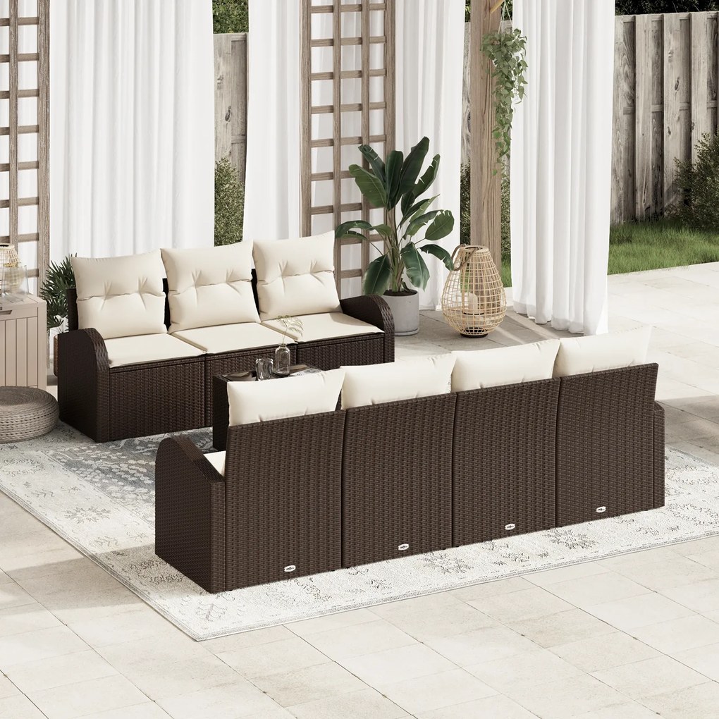 vidaXL Conjunto de Sofás de Jardim de 8 Peças com Almofadas Marrom Rattan Poliéster